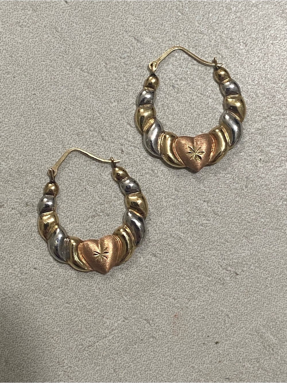 Tricolor 14K gold earrings